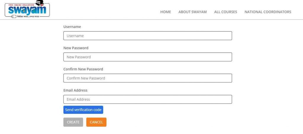 Swayam Portal registration form
