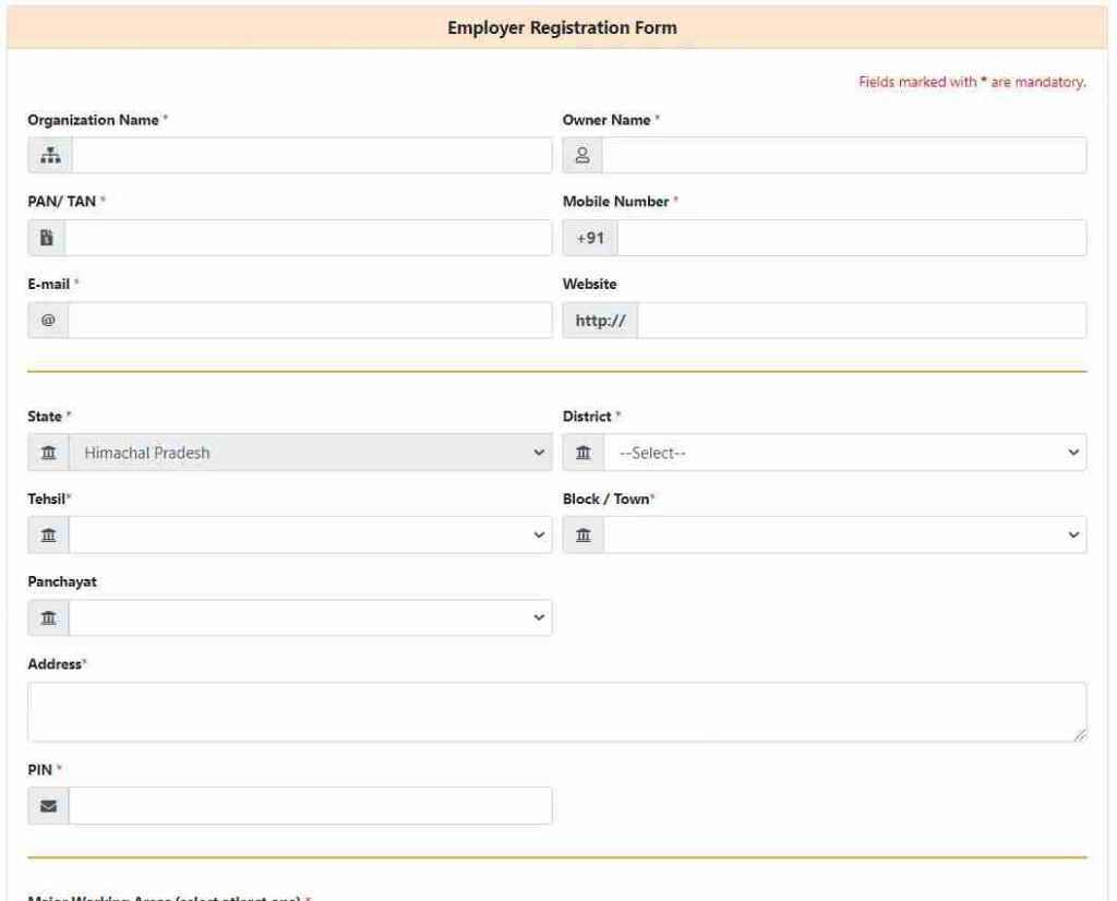 HP Skill Register Employer Registration Form