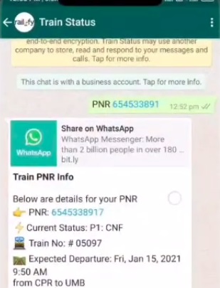 Live Train PNR Status On WhatsApp
